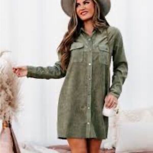 Kori America Green corduroy dress snap front‎ buckle shoulder M Nwt